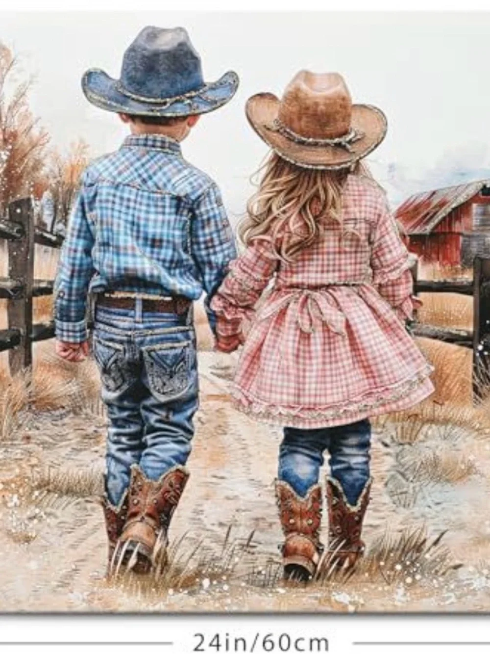 Kids Cowboy Canvas Art - Boy in Blue & Girl in Pink